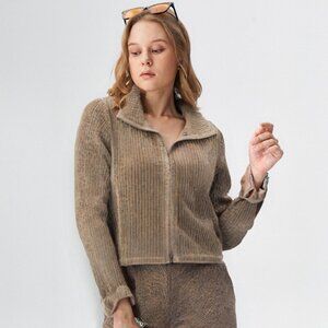 Woolrich Corduroy Jacket Brown 100% Cotton Coat Full Zip High Neck Soft Unlined